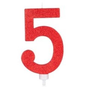 Vela 5 Vermelho Glitter Grande